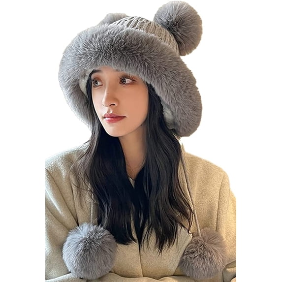 CoCopeaunt Women Cute Knit Hat Winter Fluffy Plush Lining Soft Warm Hats for Students Girls
