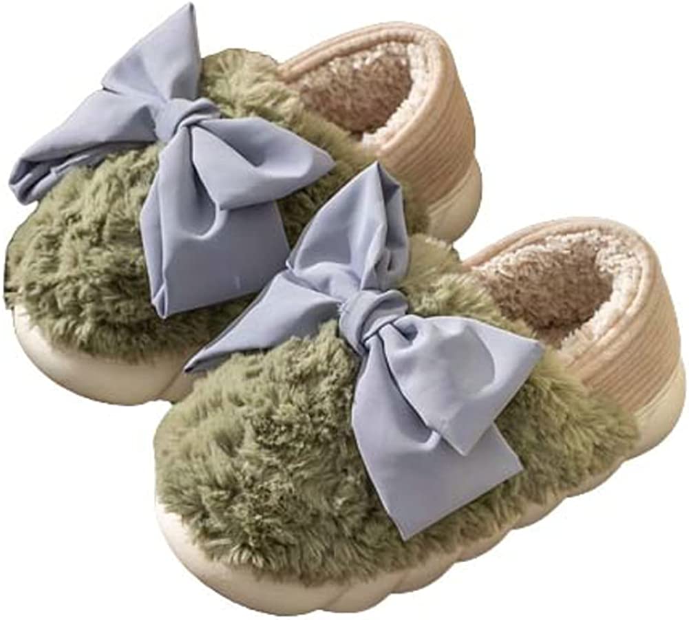 CoCopeaunt Women Elegant Cute Bow Fluffy Plush Faux Fur Warm Soft House