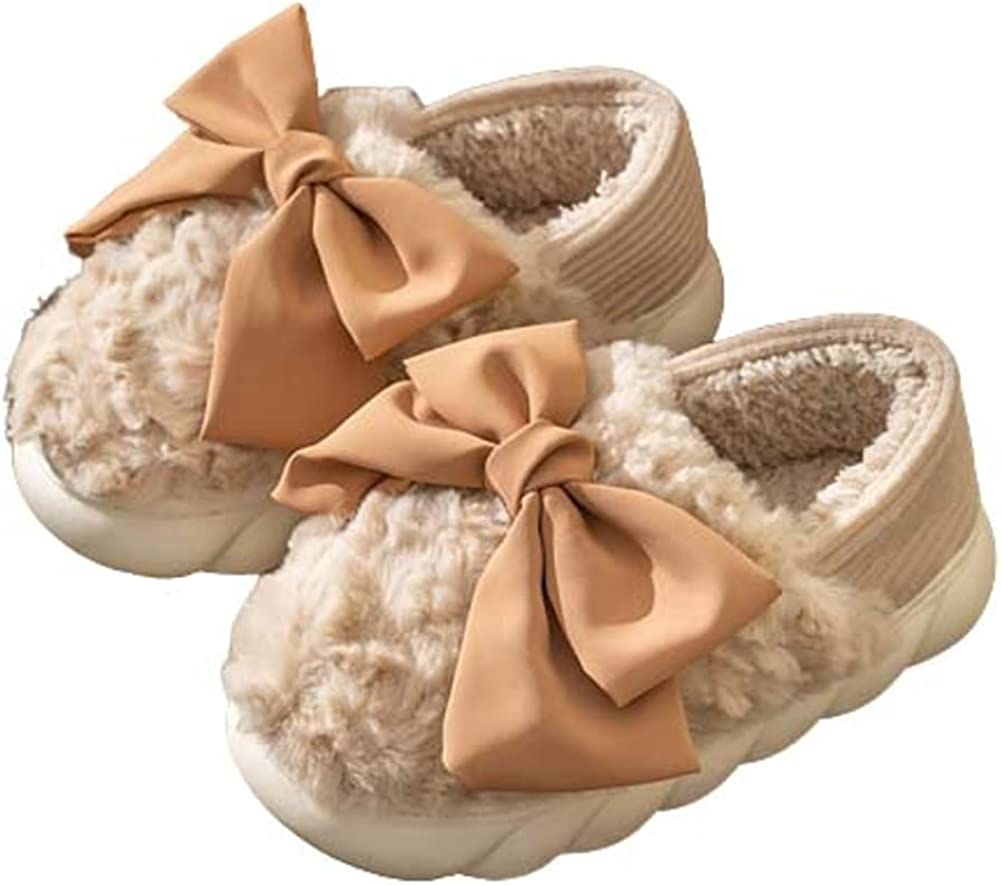 CoCopeaunt Women Elegant Cute Bow Fluffy Plush Faux Fur Warm Soft House