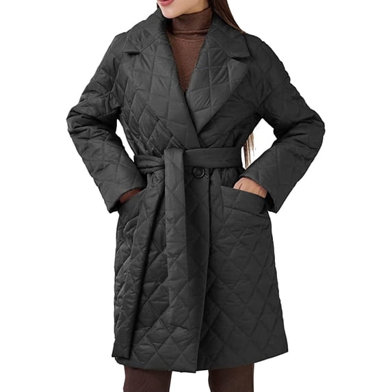 CoCopeaunt Women Fashion Mid-length Long Down Coat Warm Winter Fall Loose Thicken Down Coat Lightweight Vintage Coat with Belt