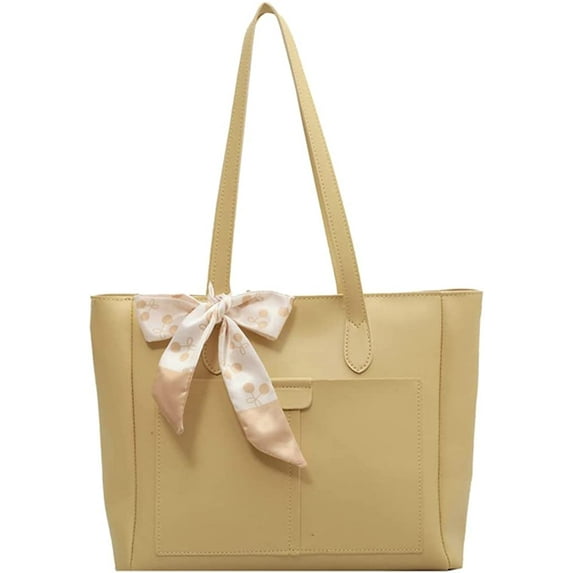 CoCopeaunt Women Fashion Silk Riband Pendant Tote Handbag Retro PU Leather Shoulder Bag Satchel