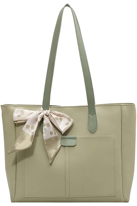Women Fashion Silk Riband Pendant Tote Handbag Retro PU Leather Shoulder Bag Satchel