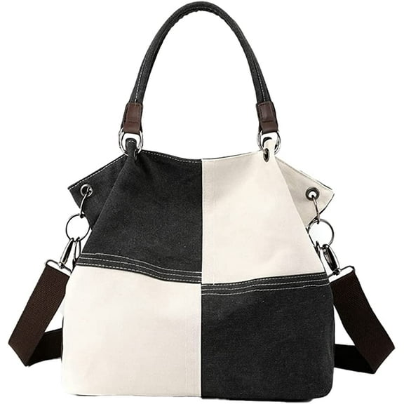 CoCopeaunt Women Girls Fashion Contrast Color Grid Tote Hobo Handbag Casual Canvas Shoulder Bag