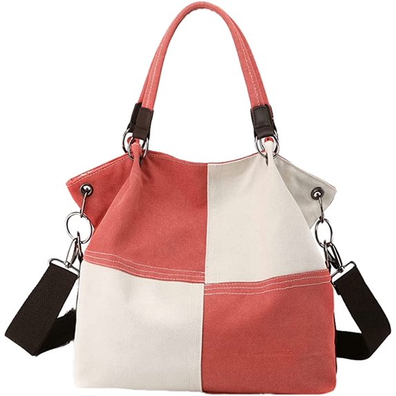 CoCopeaunt Women Girls Fashion Contrast Color Grid Tote Hobo Handbag Casual Canvas Shoulder Bag