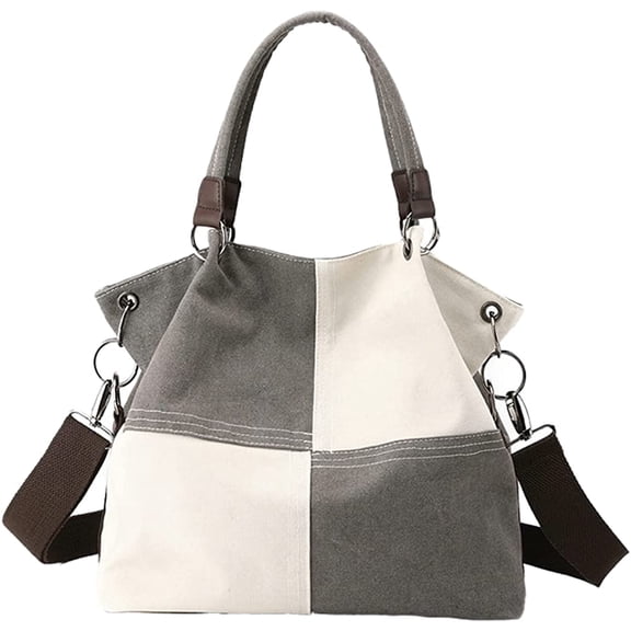 CoCopeaunt Women Girls Fashion Contrast Color Grid Tote Hobo Handbag Casual Canvas Shoulder Bag