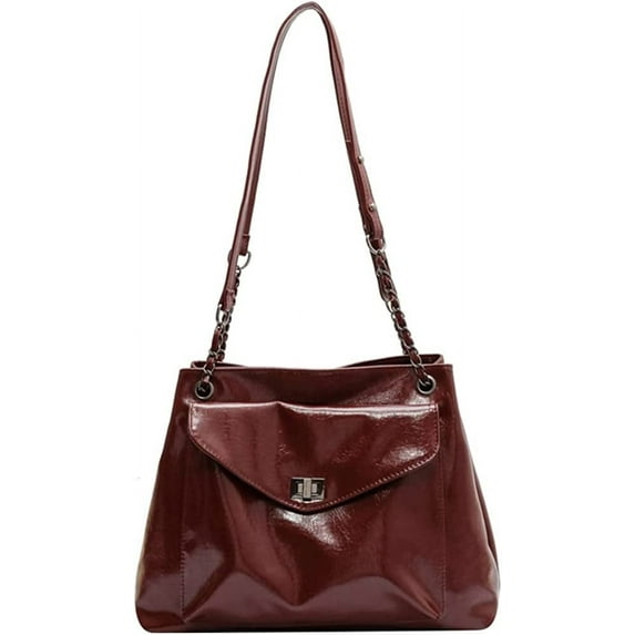 CoCopeaunt Women Girls Shiny Fashion Tote Hobo Bag Retro PU Leather Shoulder Bag Chain Strap