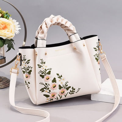 CoCopeaunt Women Handle Women Floral PU Leather Small Hand Bags Casual  Brand Fashion Designer Ladies Bag Shoulder White Female Handbags