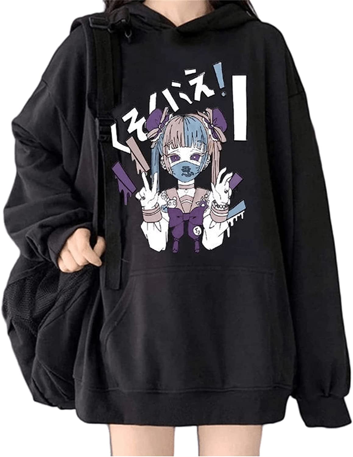 Qweek Kawaii Mulheres Hoodie Goth Impressão De Moletom Manga Longa Tops  Preto Tracksuit Rosa Macio Menina Coreana Anime Punk Roupas 210805 De  $93,72