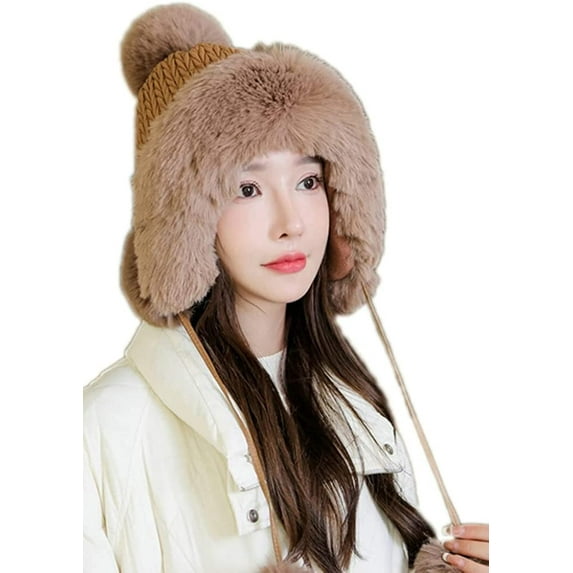 CoCopeaunt Women Knitted Bomber Hat Cute Plush Fleece Thick Winter Warm Students Girls Cap with Balls