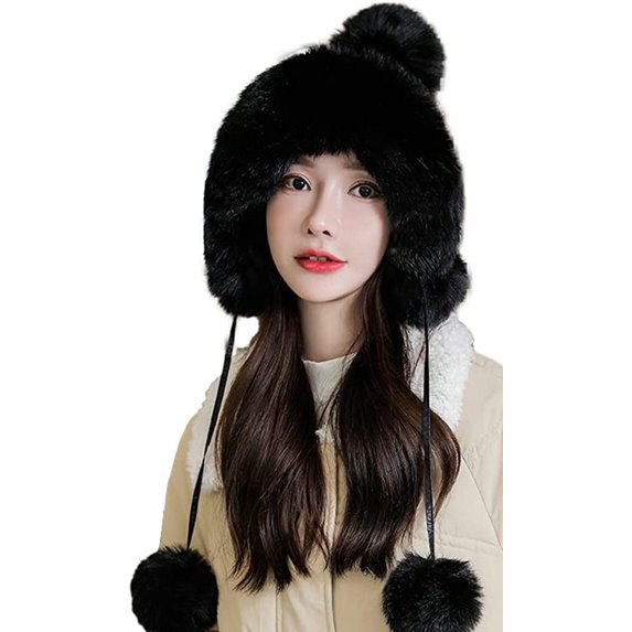 CoCopeaunt Women Knitted Bomber Hat Cute Plush Fleece Thick Winter Warm Students Girls Cap with Balls