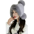 thumbnail image 1 of CoCopeaunt Women Knitted Bomber Hat Cute Plush Fleece Thick Winter Warm Students Girls Cap with Balls, 1 of 6