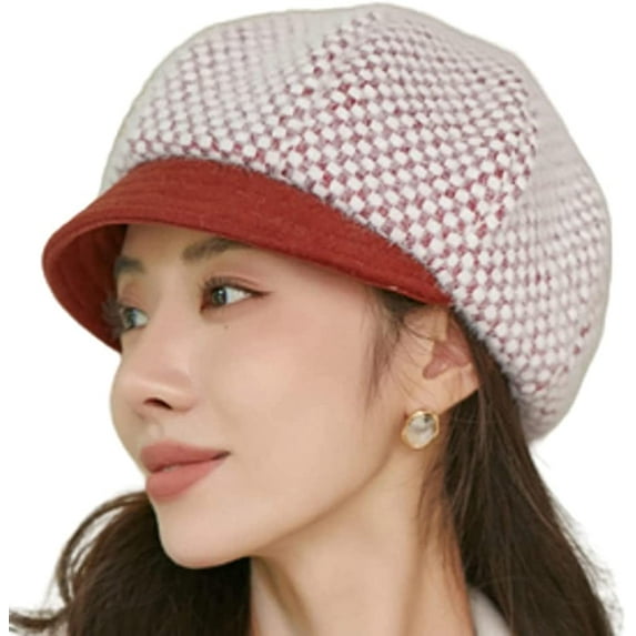 CoCopeaunt Women Knitted Newsboy Caps Casual Cozy Plush Visor Beret Hat Retro Warm Vintage Cabbie Hat for Ladies Girls