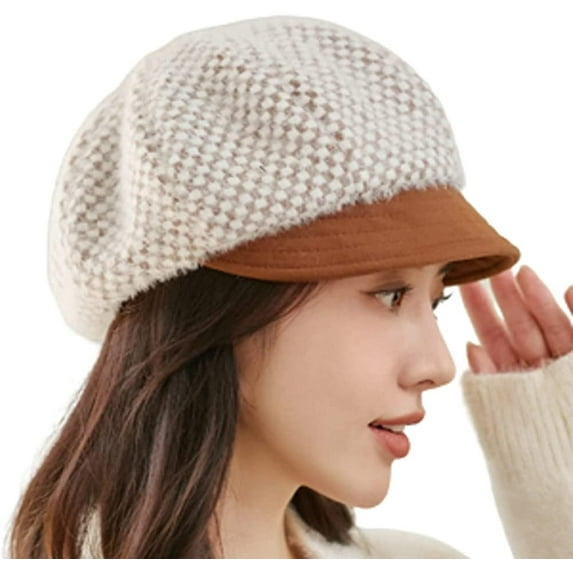 CoCopeaunt Women Knitted Newsboy Caps Casual Cozy Plush Visor Beret Hat Retro Warm Vintage Cabbie Hat for Ladies Girls