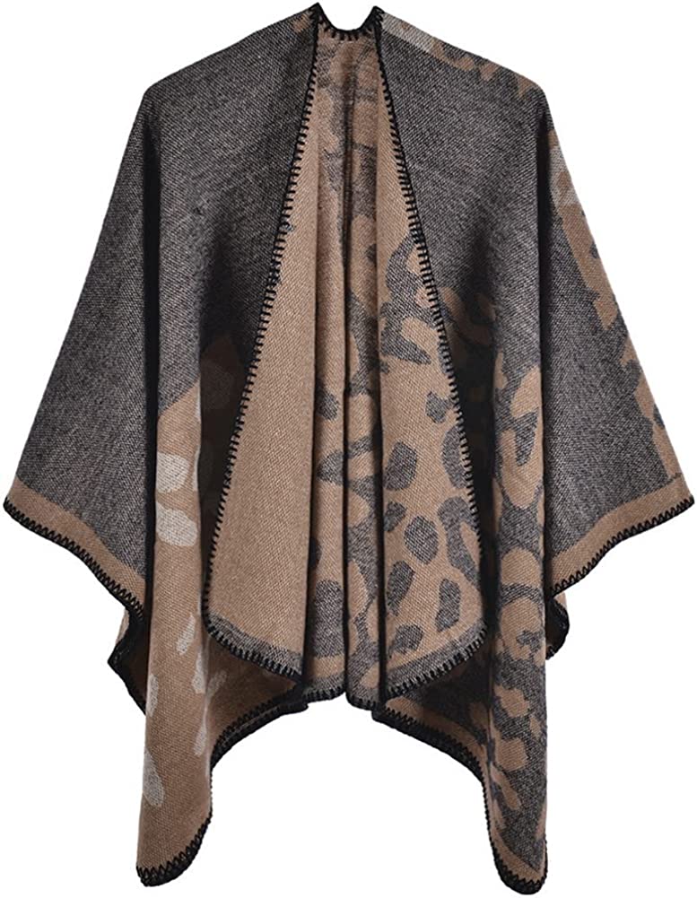 BOCOSO Women's Knit Poncho Shawl - Mohair Open Front Cardigan With Tassels, Grey, 39x59 Inches, Bohemian Style For Fall Winter