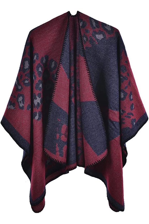 Women Leopard Shawl Wraps Winter Classic Poncho Sweater Cardigan Cape Open Front Long Coat Scarf