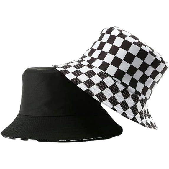 CoCopeaunt Women Men Fashion Ckeckboard Bucket Hat Reversible Soft Cotton Solid Sun Hats Breathable Skull Cap Summer Outdoor