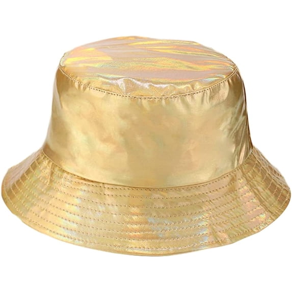 CoCopeaunt Women Men PU Leather Bucket Hat Shiny Redial Reversible Sun Hat Sun Protection Wide Brim Caps Cool Foldable Hats Outdoor