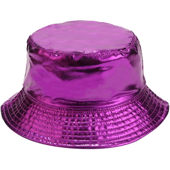 CoCopeaunt Women Men PU Leather Bucket Hat Shiny Redial Reversible Sun Hat Sun Protection Wide Brim Caps Cool Foldable Hats Outdoor