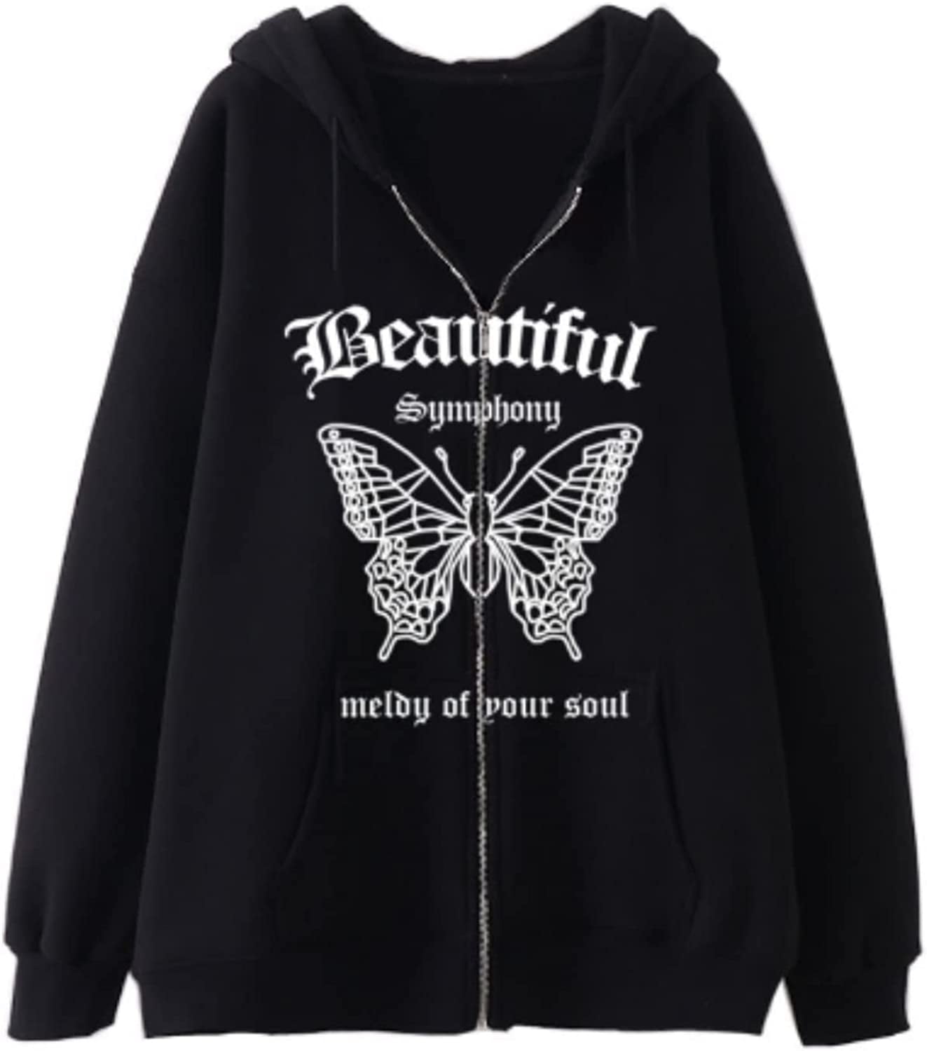 CoCopeaunt Women Men Y2K Butterfly Print Zip Up Hoodie Retro Gothic Emo Letter Grunge Punk Aesthetic Sweatshirt Vintage Alt Jacket
