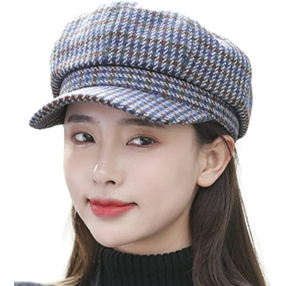 CoCopeaunt Women Plaid Newsboy Caps Casual Visor Beret Hat Cozy Retro Vintage Cabbie Hat for Ladies Girls