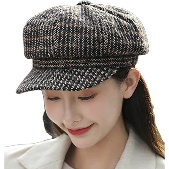 CoCopeaunt Women Plaid Newsboy Caps Casual Visor Beret Hat Cozy Retro Vintage Cabbie Hat for Ladies Girls