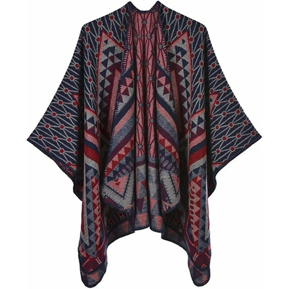 CoCopeaunt Women Plaid Shawl Wraps Retro Poncho Open Front Cardigan Sweater Cape Large Blanket Scarf