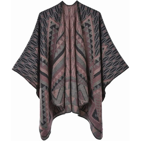 CoCopeaunt Women Plaid Shawl Wraps Retro Poncho Open Front Cardigan Sweater Cape Large Blanket Scarf