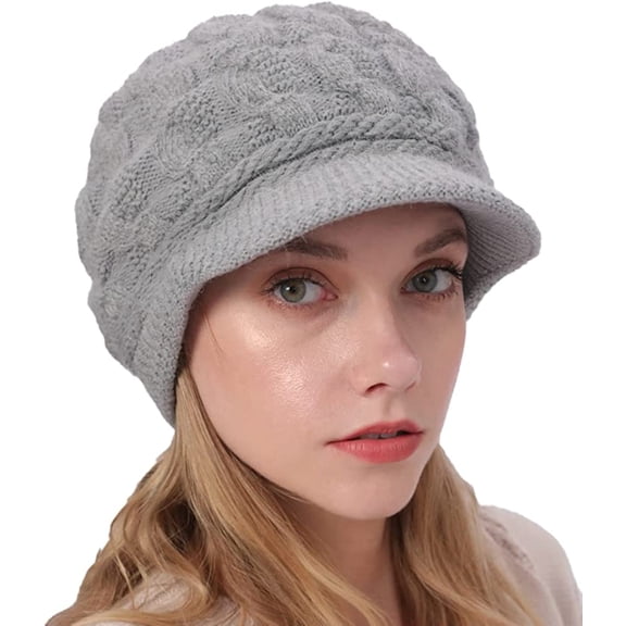 CoCopeaunt Women Plush Warm Knitted Wool Beret Slouchy Chunky Beanie Skull Warm Winter Visor Hat