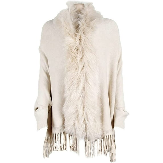 CoCopeaunt Women Poncho Shawls Trendy Warm Wool Collar Tassel Cardigan Cape Coat Sweater