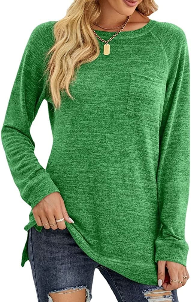 CoCopeaunt Women Round Neck Tops Long Sleeve Loose Fit T Shirt