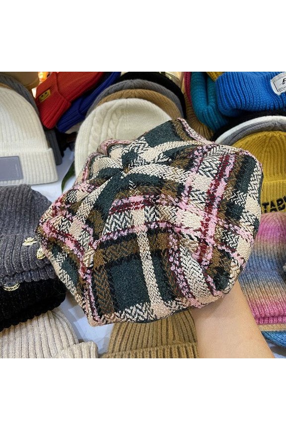 Women’S Autumn And Winter Fashion, Checkered Octagonal Cap, Japanese Renaissance Artist Beret