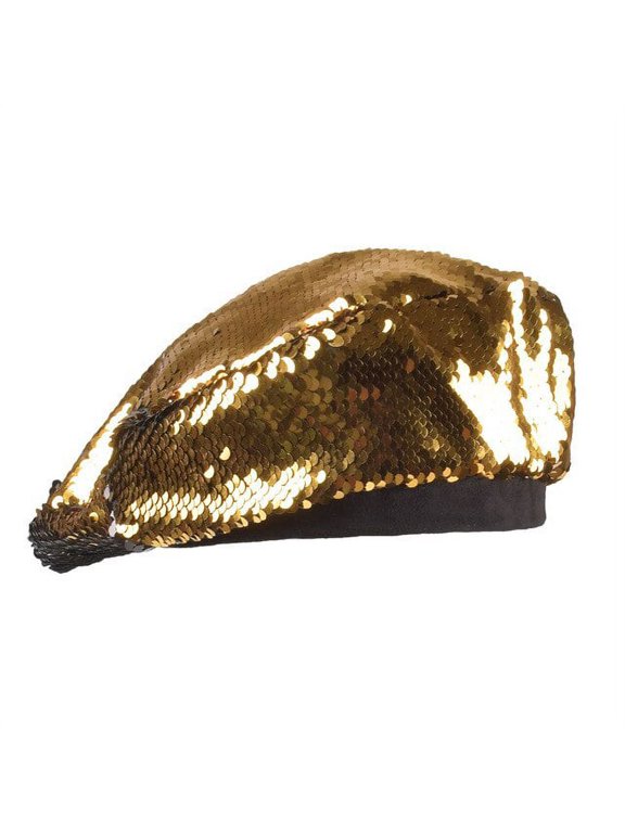 Women’S Beaded Beret Stylish Retro Cap Adjustable Two-Tone Flip Sequin Painter’S Cap