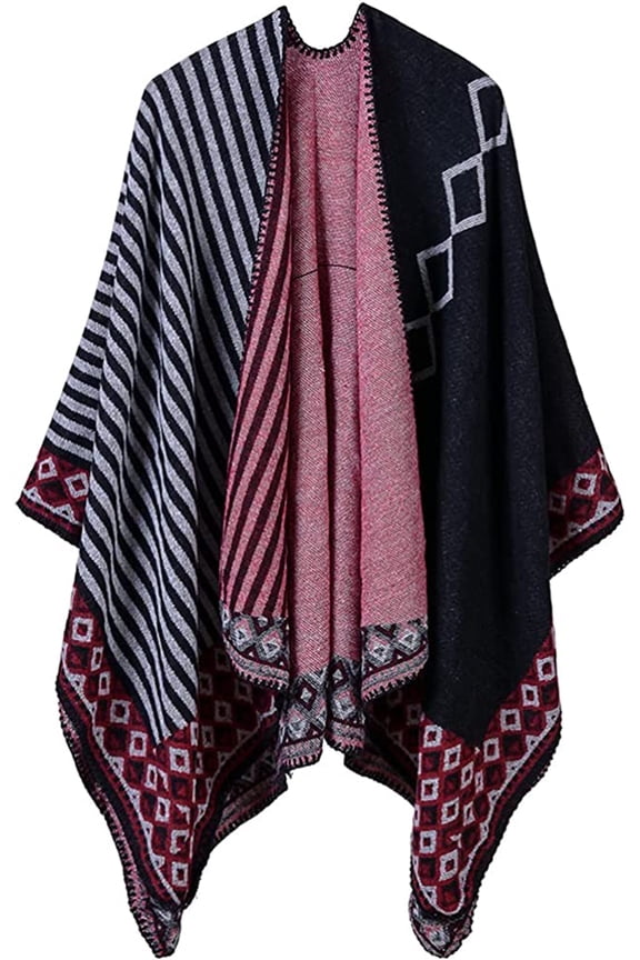 Women Shawl Wraps Poncho Warm Soft Blanket Open Front Sweater Cardigan Coat Winter Long Scarf