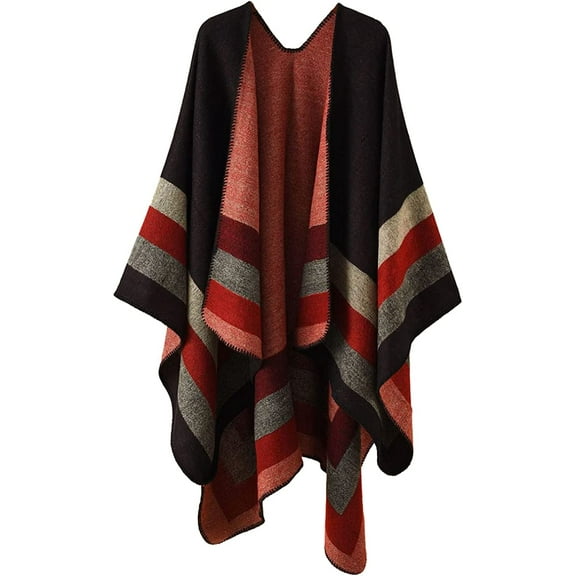 CoCopeaunt Women Shawl Wraps Stripe Poncho Open Front Sweater Cardigan Coat Cape Fleece Blanket Scarf
