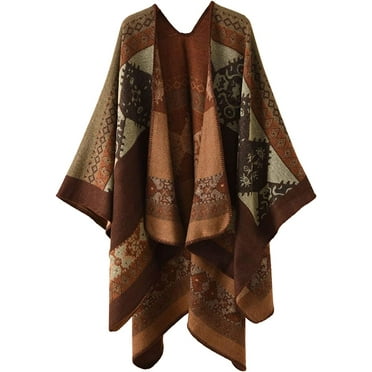 CoCopeaunt Women Shawl Wraps Warm Plaid Poncho Blanket Open Front Sweater Cardigan Cape Fall Winter Fleece Scarf Coat