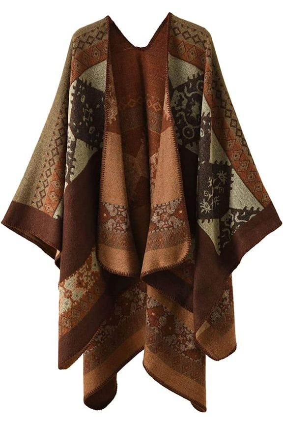 Women Shawl Wraps Warm Plaid Poncho Blanket Open Front Sweater Cardigan Cape Fall Winter Fleece Scarf Coat