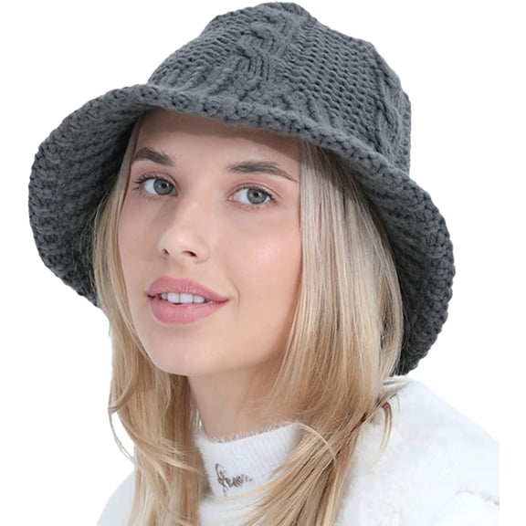 CoCopeaunt Women Slouchy Chunky Beanie Pompom Skull Bucket Hat Knit Warm Soft Trendy Fisherman Hat