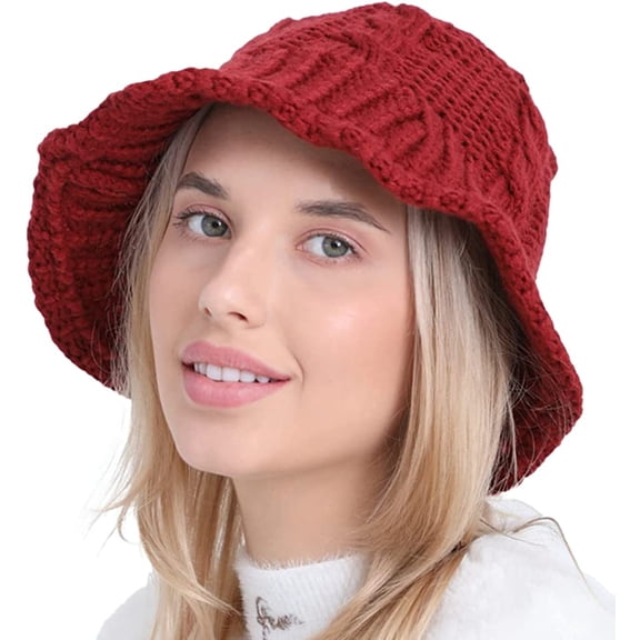 CoCopeaunt Women Slouchy Chunky Beanie Pompom Skull Bucket Hat Knit Warm Soft Trendy Fisherman Hat