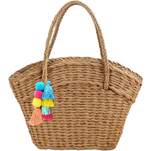 CoCopeaunt Women Straw Bags Purse Summer Beach Tote Bag Handmade Woven Shoulder Handbag