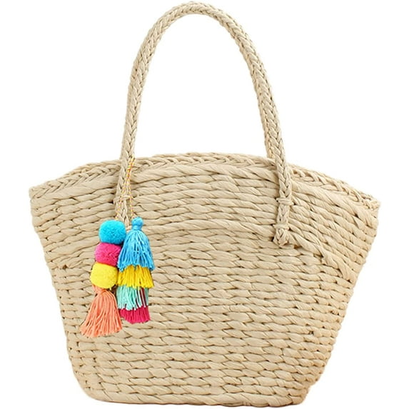 CoCopeaunt Women Straw Bags Purse Summer Beach Tote Bag Handmade Woven Shoulder Handbag