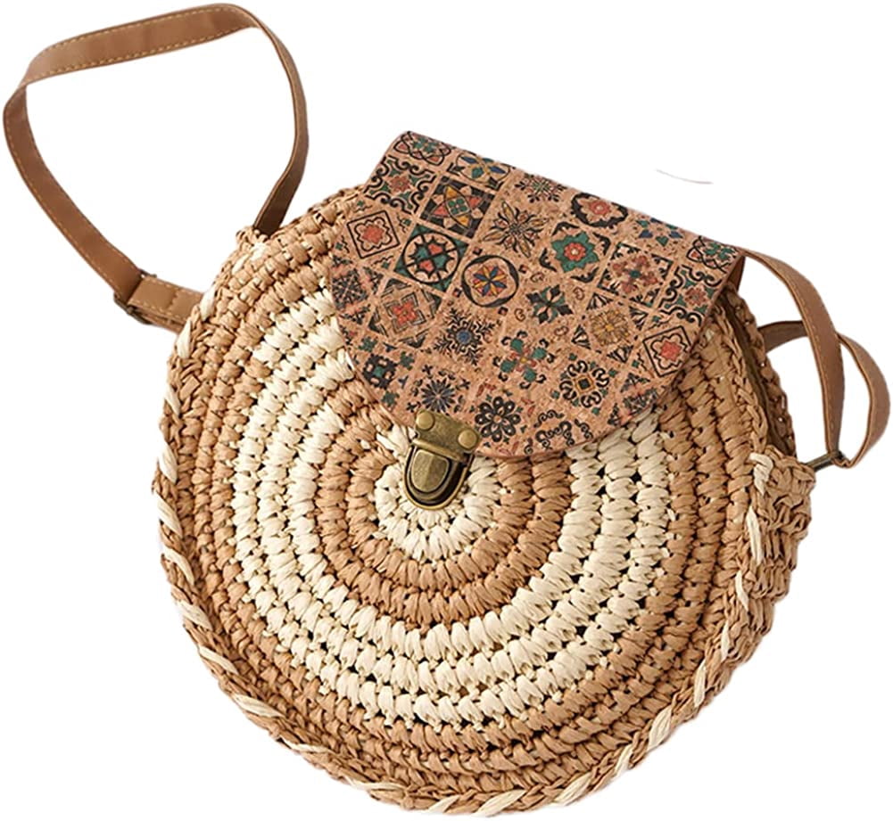 CoCopeaunt Women Straw Beach Bags Round Summer Shoulder Tote  display picture 1