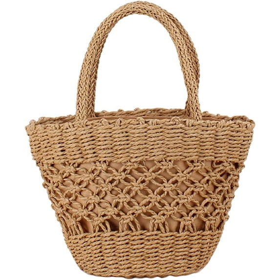 CoCopeaunt Women Straw Woven Tote Bags Summer Beach Handmade Purse Weaving Vintage Bag Handbag