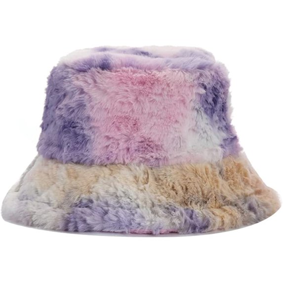 CoCopeaunt Women Tie Dyed Plush Bucket Hat Winter Fuzzy Casual Trendy Thick Fisherman Cap