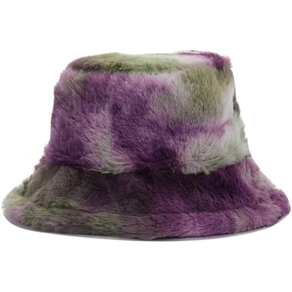 CoCopeaunt Women Tie Dyed Plush Bucket Hat Winter Fuzzy Casual Trendy Thick Fisherman Cap