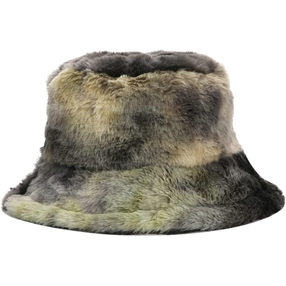 CoCopeaunt Women Tie Dyed Plush Bucket Hat Winter Fuzzy Casual Trendy Thick Fisherman Cap