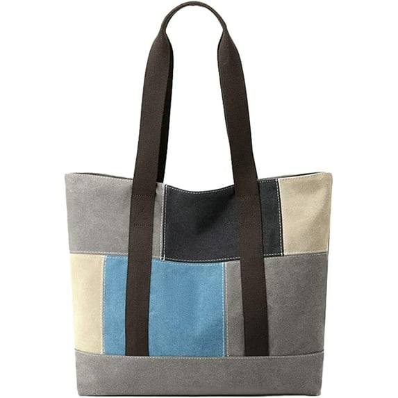 CoCopeaunt Women Trendy Color Contrast Grid Hobo Tote Bag Retro Canvas Shoulder Bag Satchel Big Capacity