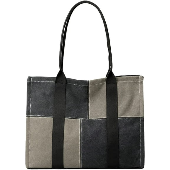 CoCopeaunt Women Trendy Color Contrast Grid Hobo Tote Bag Retro Canvas Shoulder Bag Satchel Big Capacity