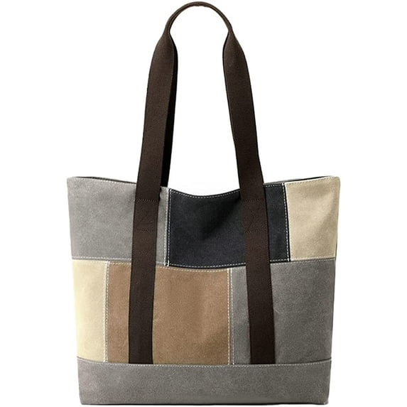 CoCopeaunt Women Trendy Color Contrast Grid Hobo Tote Bag Retro Canvas Shoulder Bag Satchel Big Capacity