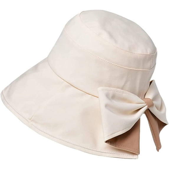 CoCopeaunt Women UV Protection Sun Hat Chic Bow Bucket Hat Wide Brim Summer Cap Elegant Soft Adjustable Hats Beach Travel Work