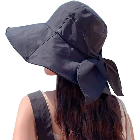 CoCopeaunt Women Wide Brim Sun Hat UV Protection Sun Cap Bucket Hat Cute Bow Summer Hat Foldable Beach Cap for Outdoor Travel